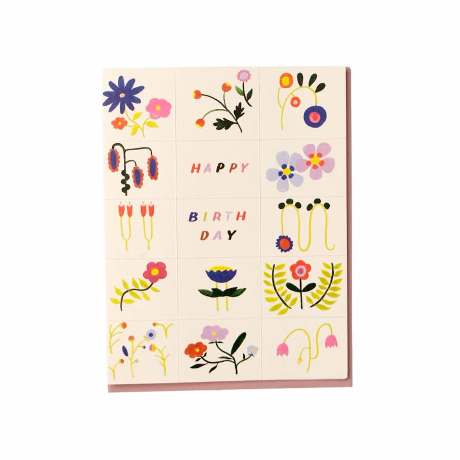 Grid Flower Doodles Birthday Card