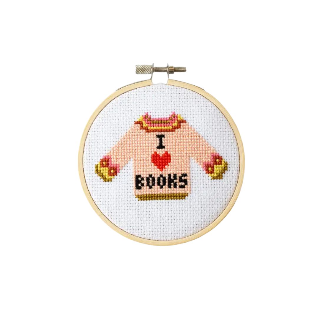 I Love Books Cross Stitch Kit for Beginners