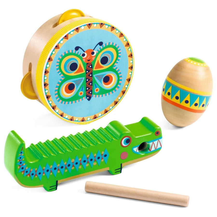 Animambo Percussion Set - Tambourine, Maracas, Guiro - Parkette.