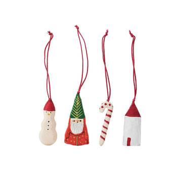 Paper Mache Holiday Ornament 4 Piece Set
