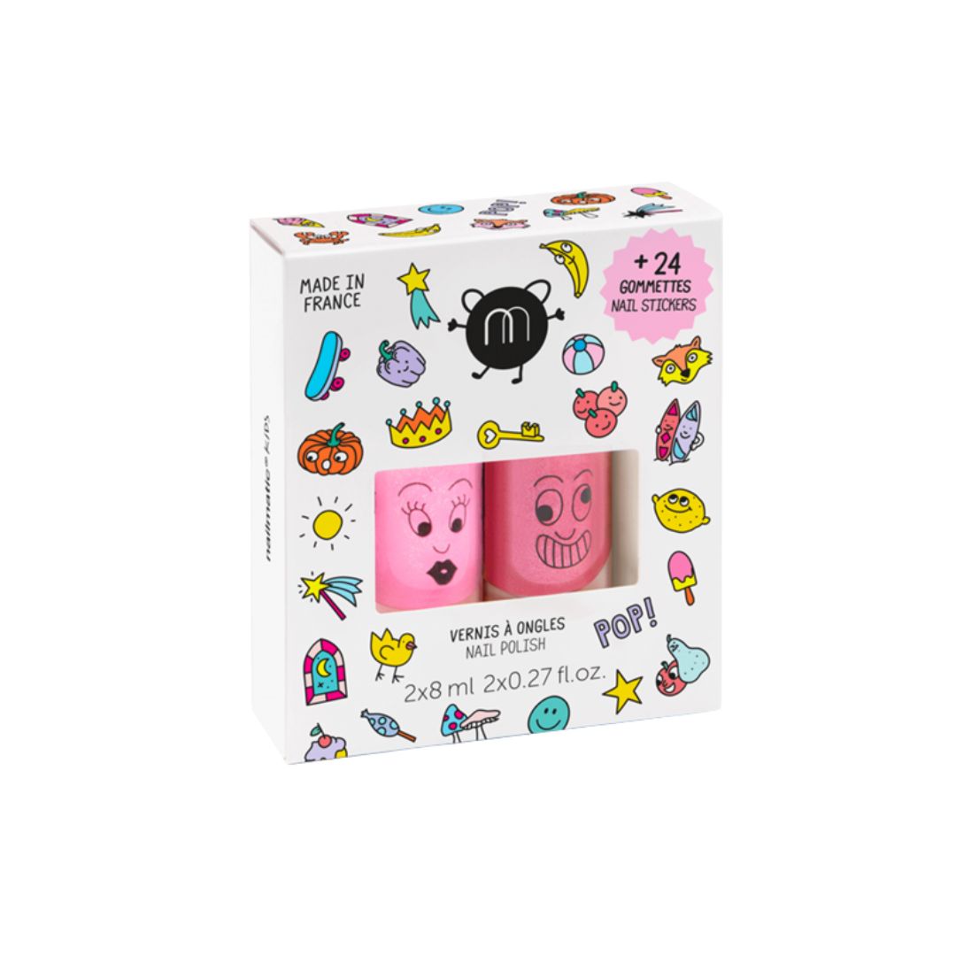 Nailmatic Kids POP Set – 2 Nail Polishes + 24 Nail Stickers - Parkette.