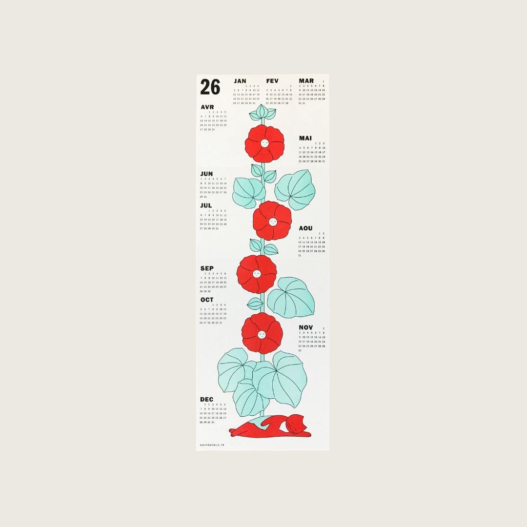 Papier Mobile Hollyhock 2026 Riso Print Calendar