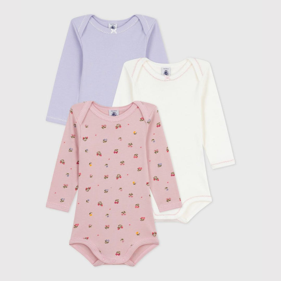 Set of 3 Long Sleeve Cotton Floral Bodysuits - Parkette.