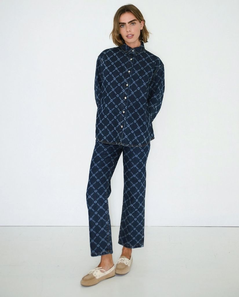 Flowers Grid Denim Shirt