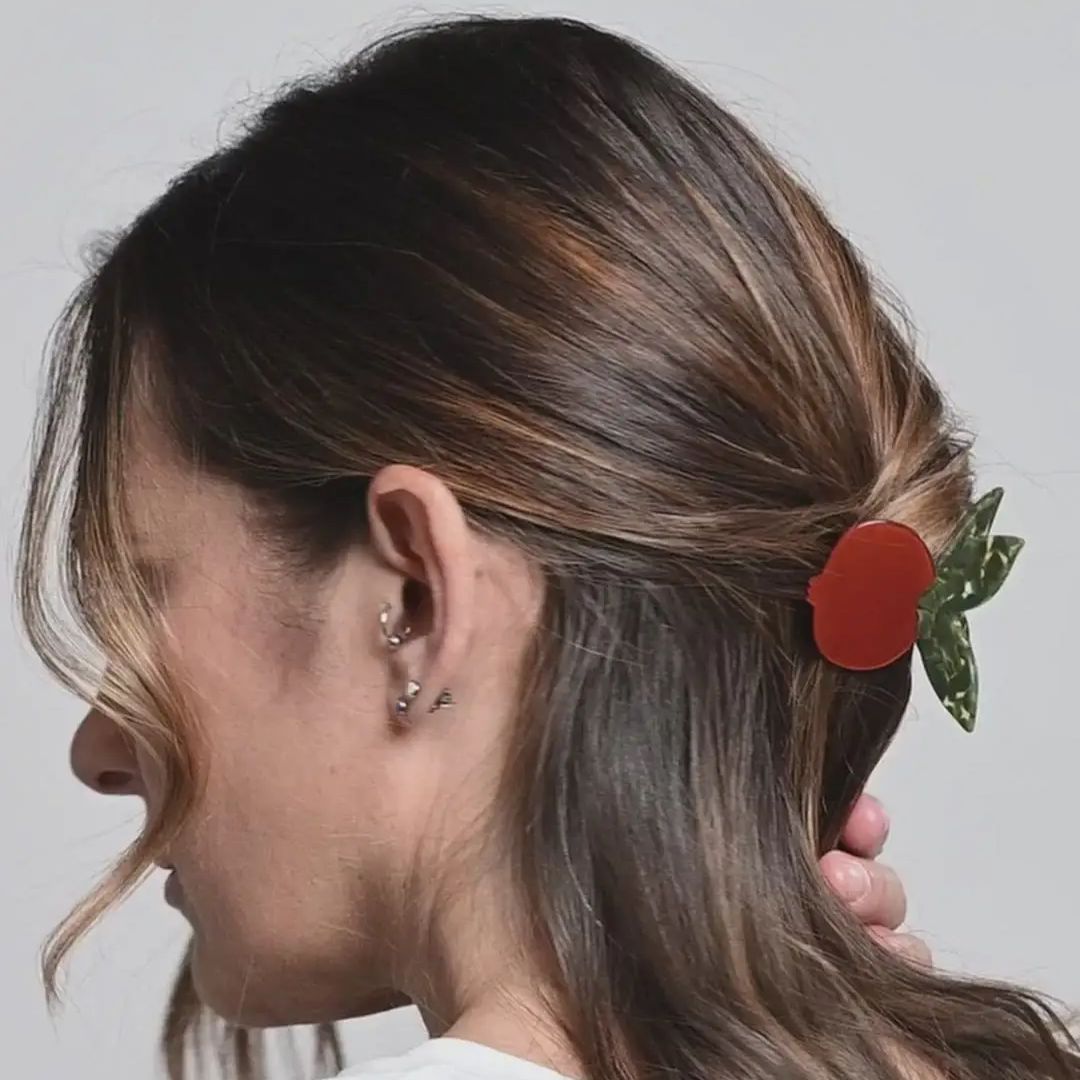 Red Pomegranate Fruit Hair Claw with Butterfly Clip Handle