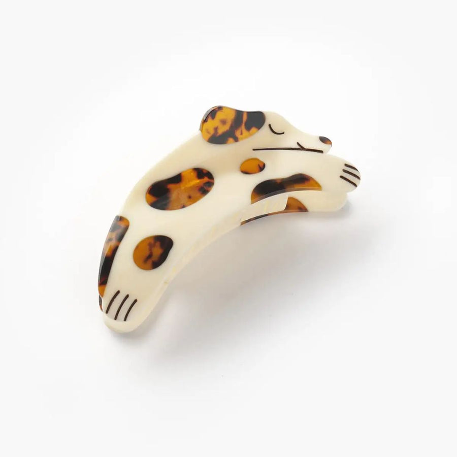 Tortie Puppy Dog Hair Claw in Cream and Tortoise Acetate