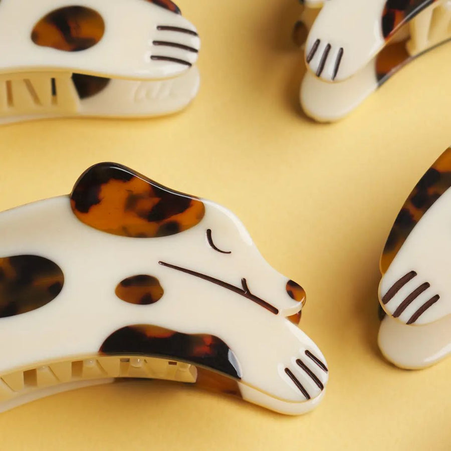 Tortie Puppy Dog Hair Claw in Cream and Tortoise Acetate