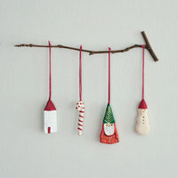 Paper Mache Holiday Ornament 4 Piece Set
