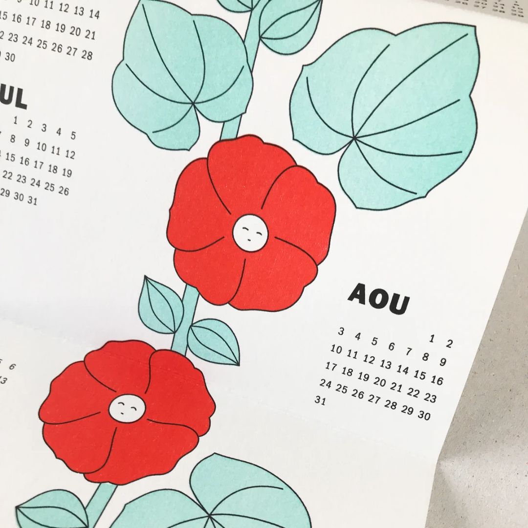 Papier Mobile Hollyhock 2026 Riso Print Calendar