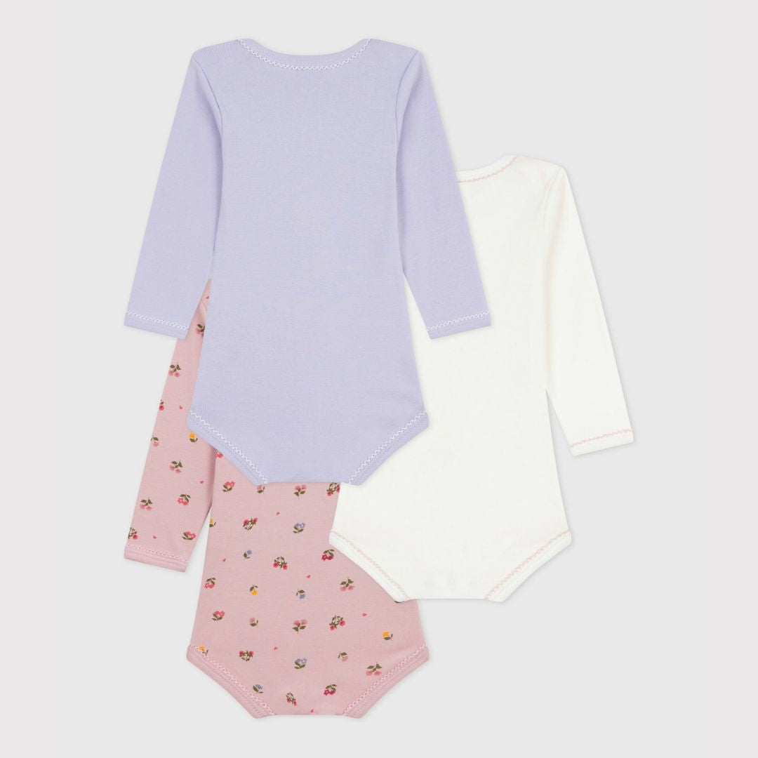 Set of 3 Long Sleeve Cotton Floral Bodysuits - Parkette.
