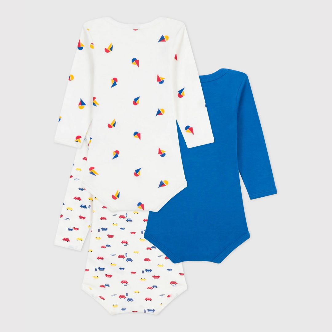 Set of 3 Long Sleeve Cotton Car & Sailboat Bodysuits - Parkette.