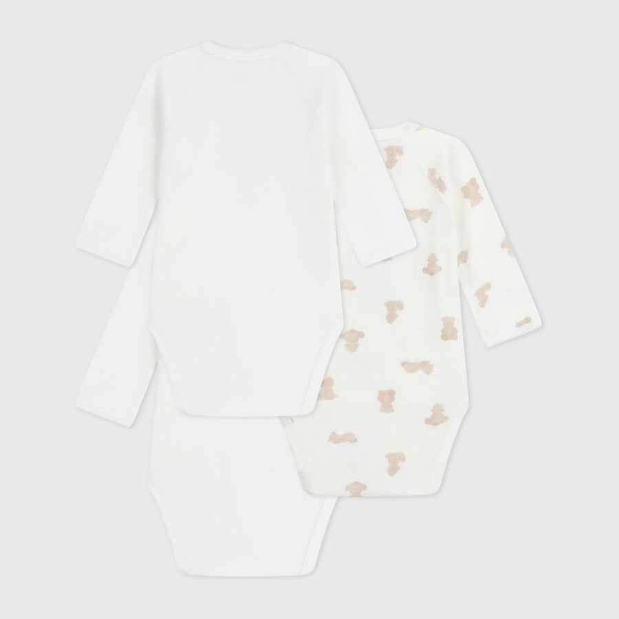 Set of 3 Long Sleeve Wrapover Cotton Teddy Bear Bodysuits - Parkette.