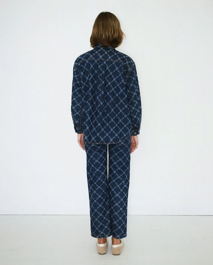 Flowers Grid Denim Shirt