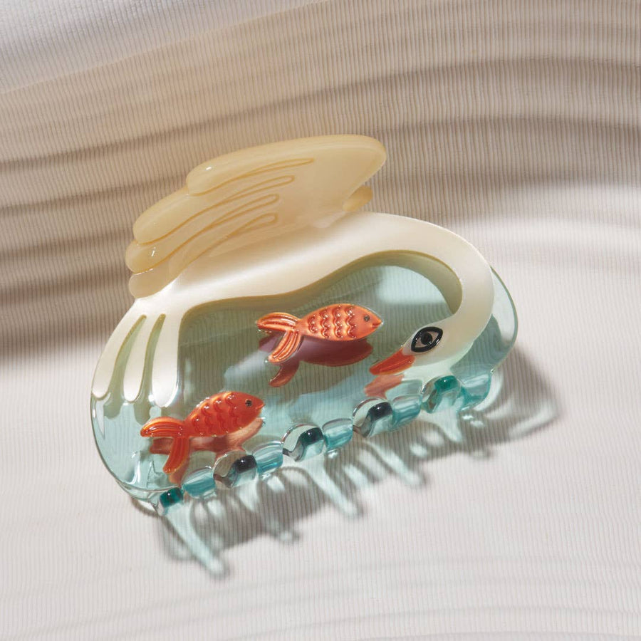 White Swan Hair Claw in Crystal Clear Blue Acetate - Parkette.