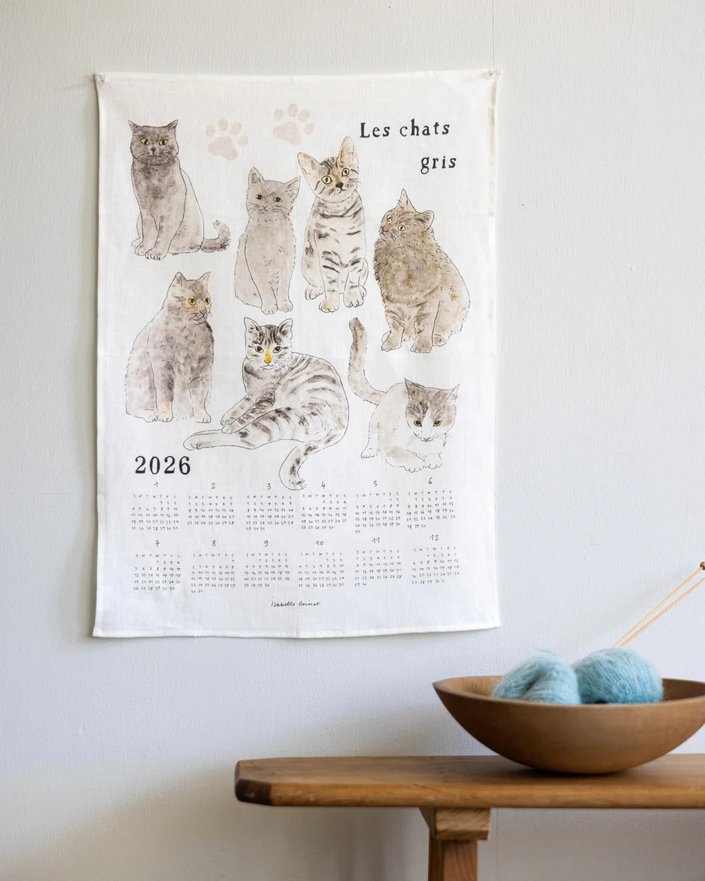 2026 Linen Calendar: Gray Cats