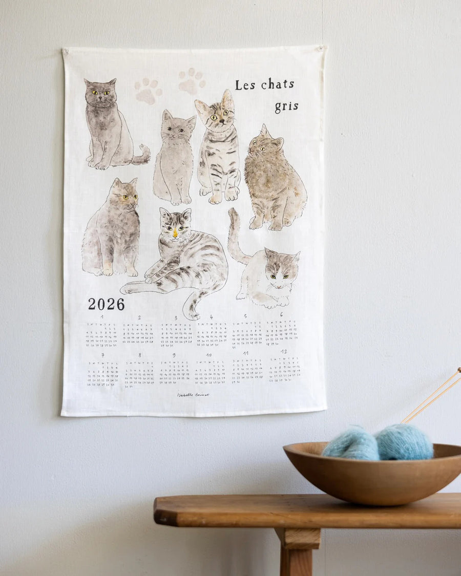 2026 Linen Calendar: Gray Cats