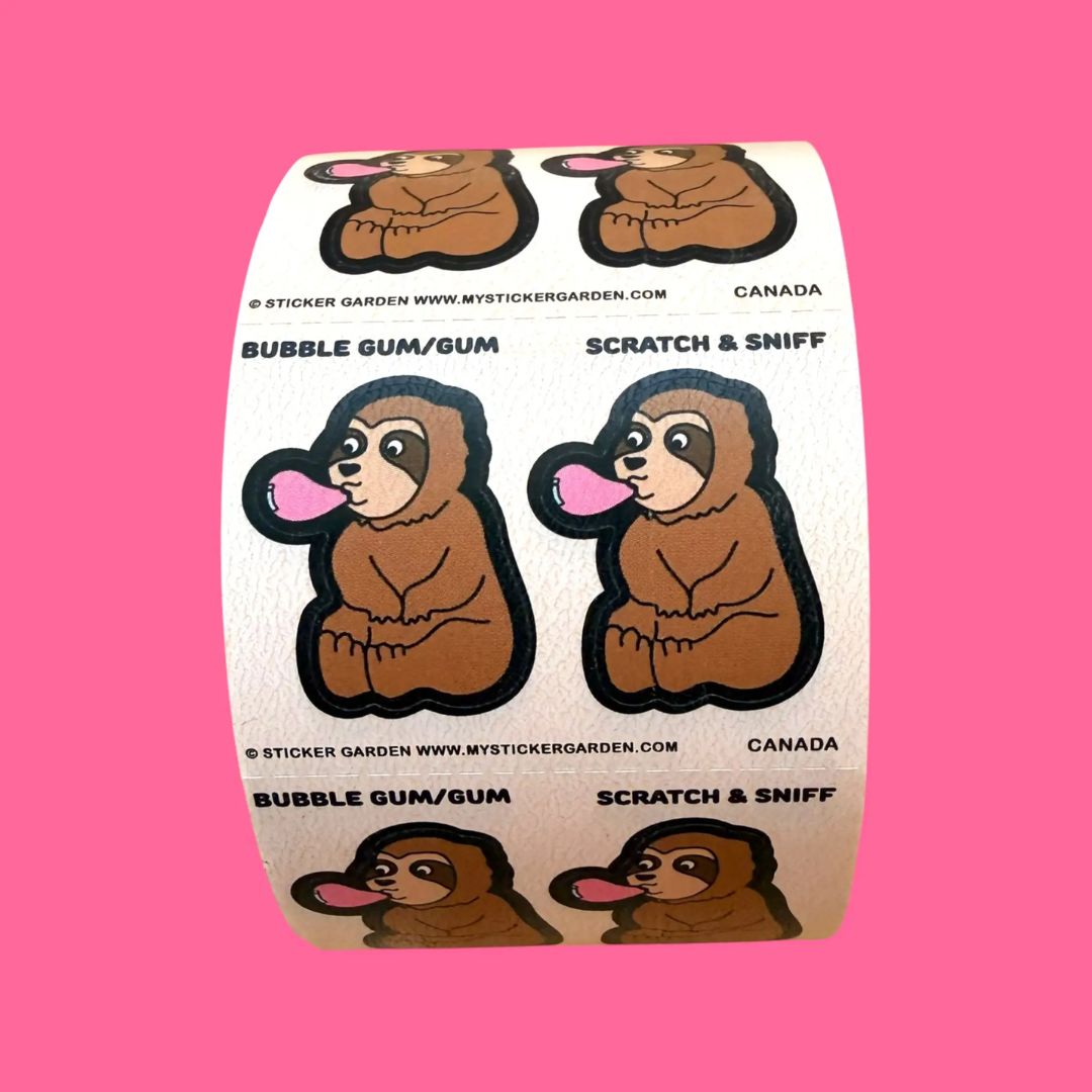 Sloth Bubble Gum Scent Scratch and Sniff Sticker Sheet