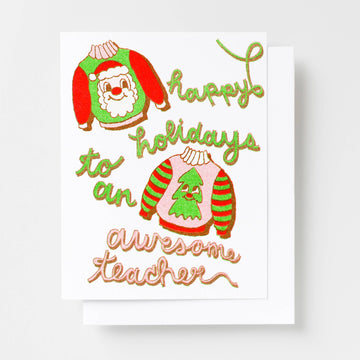 Happy Holidays To An Awesome Teacher Risograph Card - Xmas - Parkette.