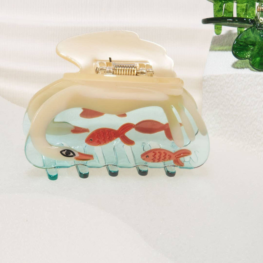 White Swan Hair Claw in Crystal Clear Blue Acetate - Parkette.