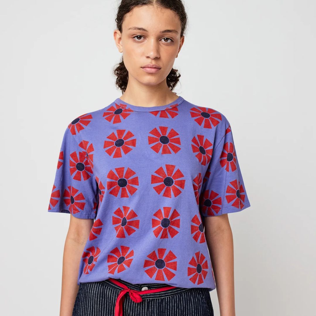 Flower Pattern Fitted T-Shirt - Parkette.