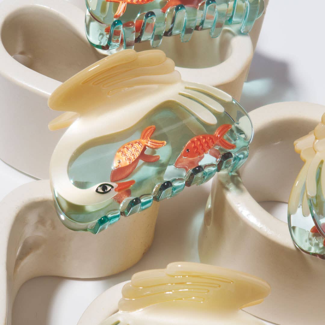 White Swan Hair Claw in Crystal Clear Blue Acetate - Parkette.