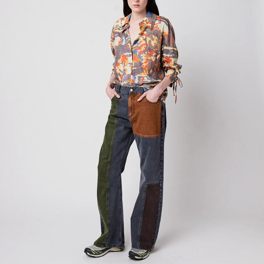 Womens Color Block Denim Pants - Parkette.