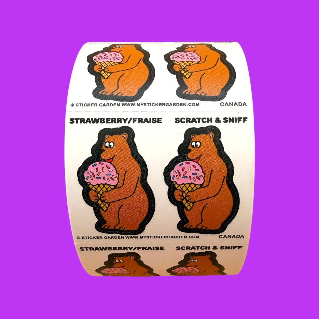 Bear Strawberry Scent Scratch and Sniff Sticker Sheet