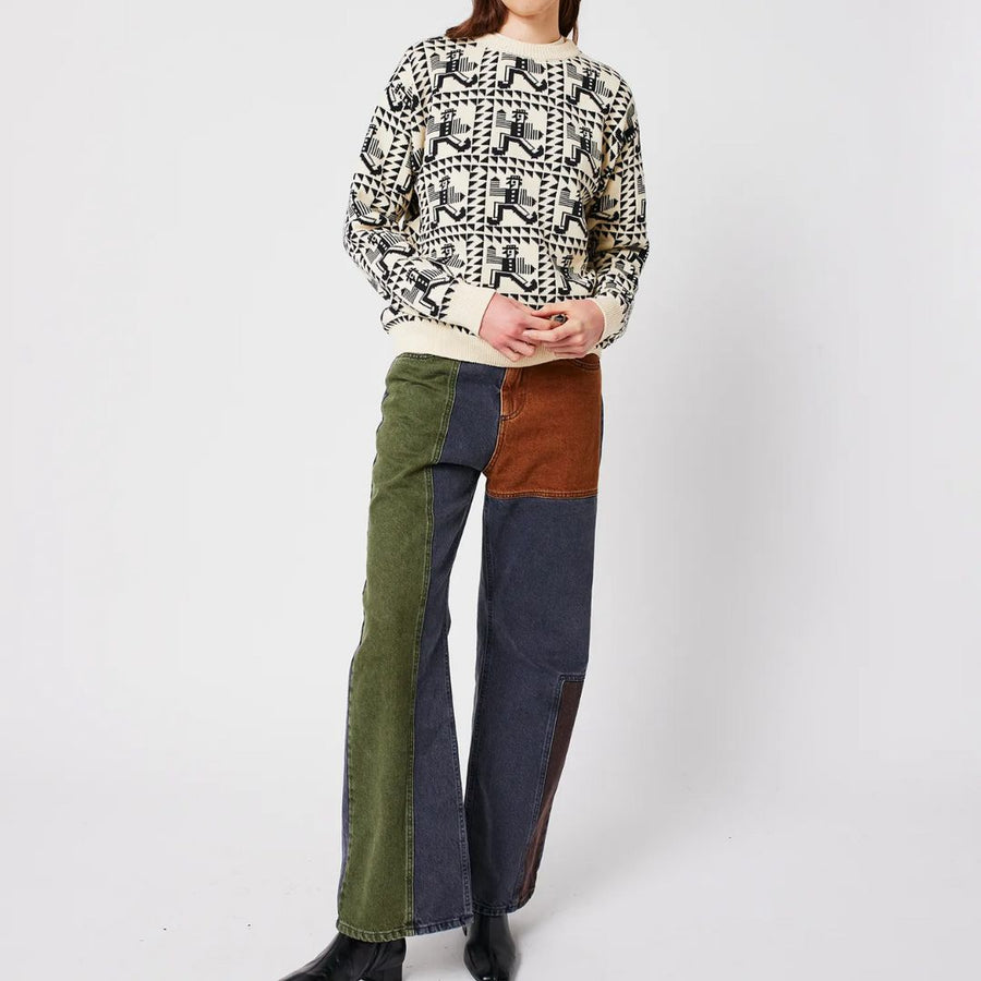 Womens Color Block Denim Pants - Parkette.