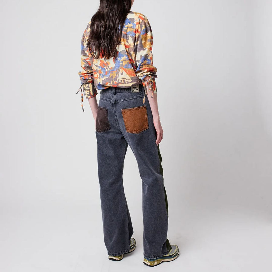 Womens Color Block Denim Pants - Parkette.
