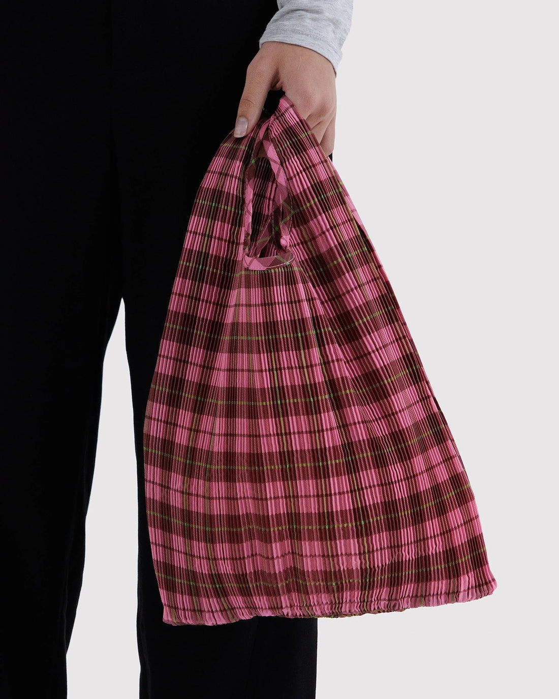 Pleated Baggu - Azalea Pink Tartan
