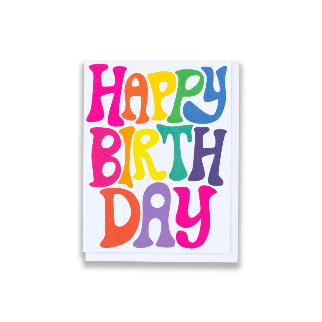Bubble Rainbow Letters Happy Birthday Note Card - Parkette.