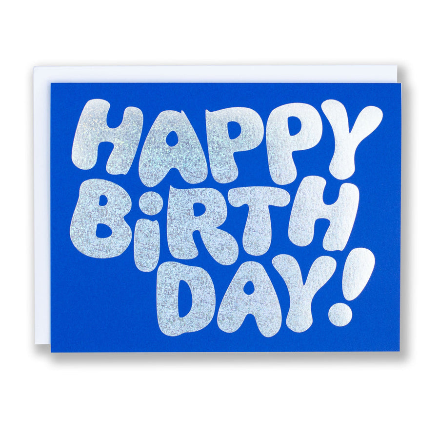 Glitter Foil on Blue Happy Birthday Note Card - Parkette.