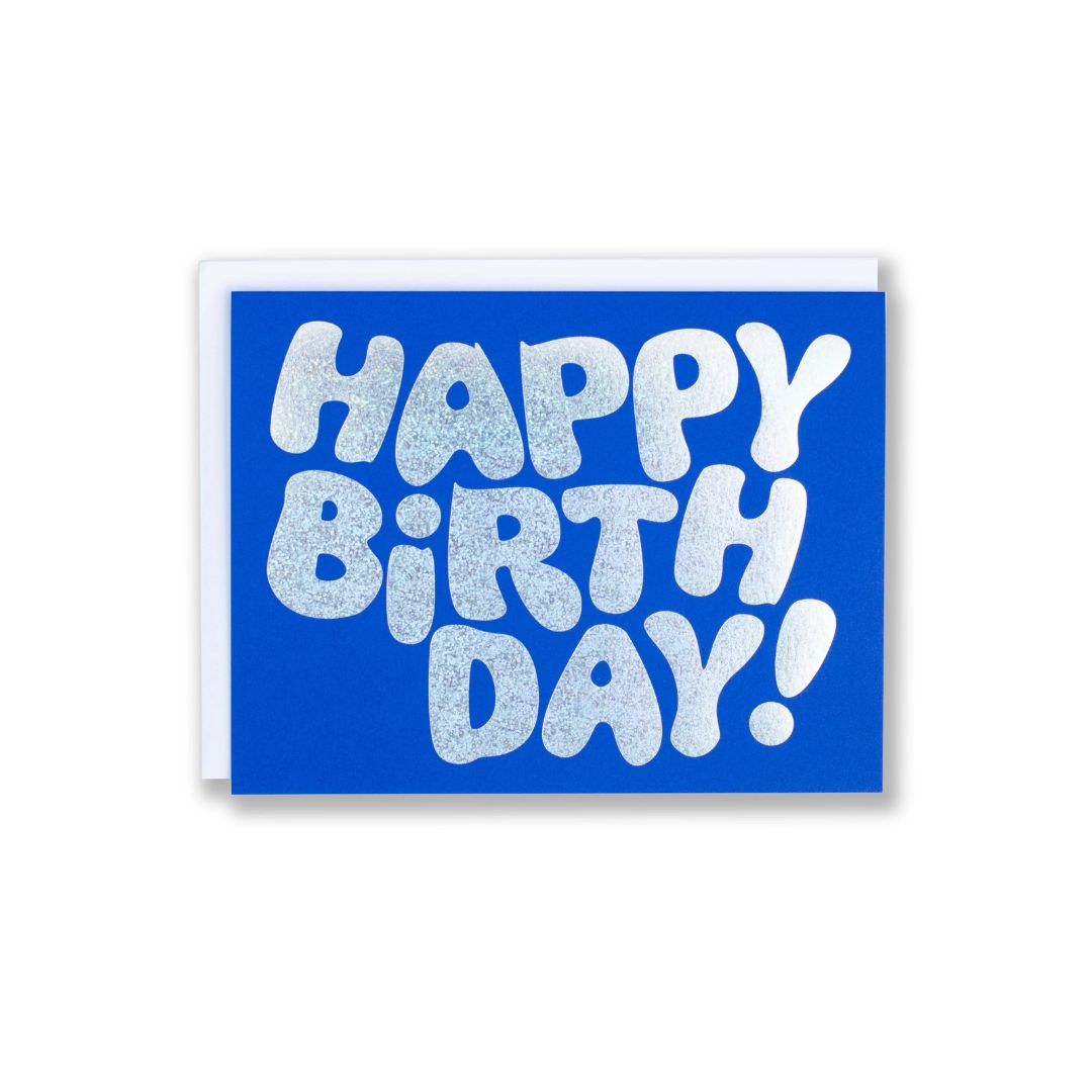 Glitter Foil on Blue Happy Birthday Note Card - Parkette.