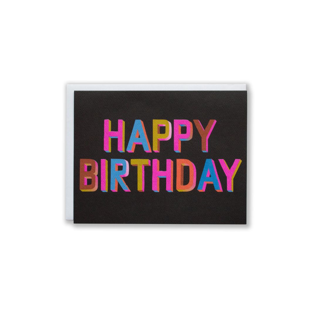 Happy Birthday Brights on Black Note Card - Parkette.