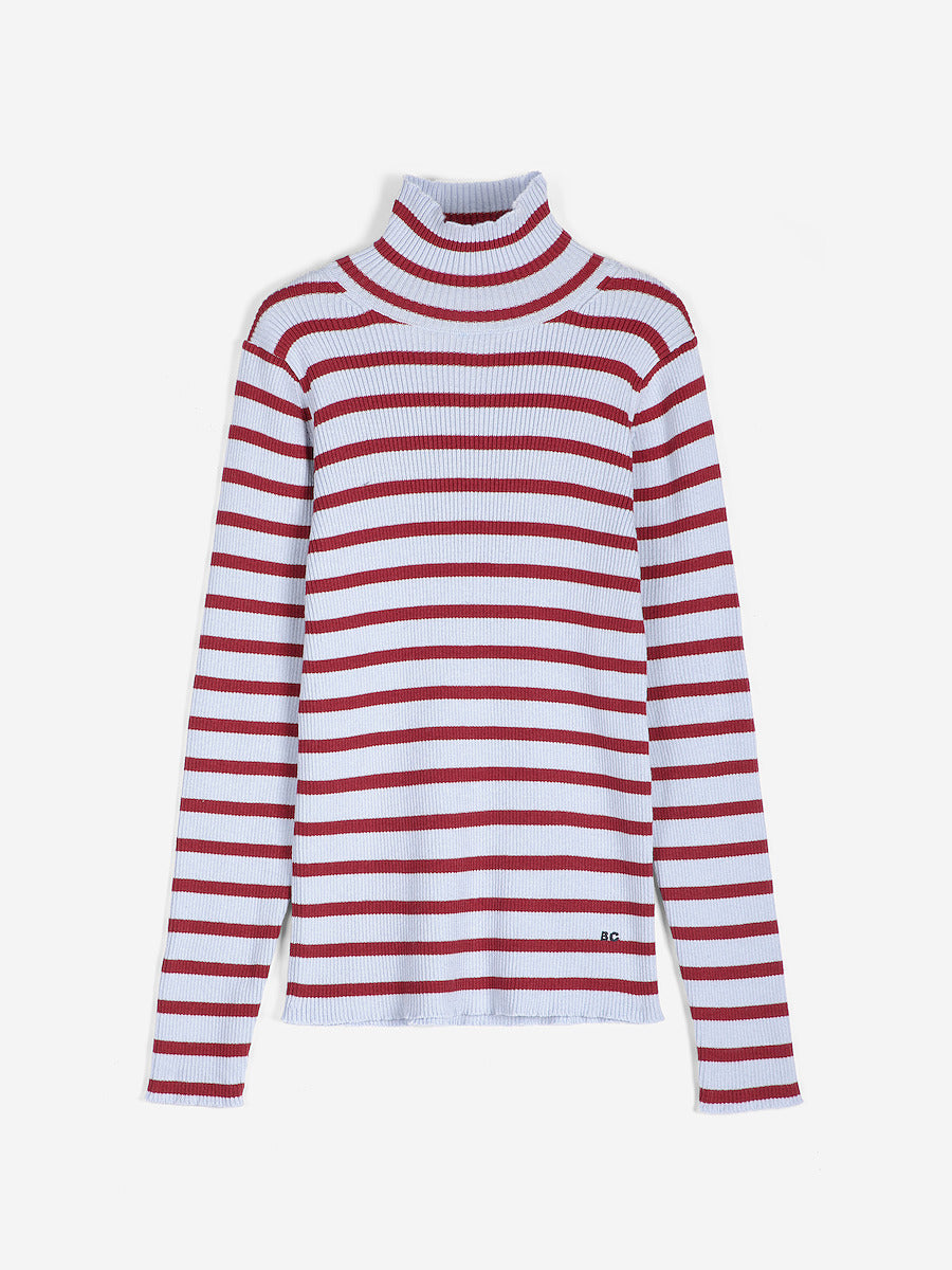 Striped Turtleneck Wool-Cotton Jumper