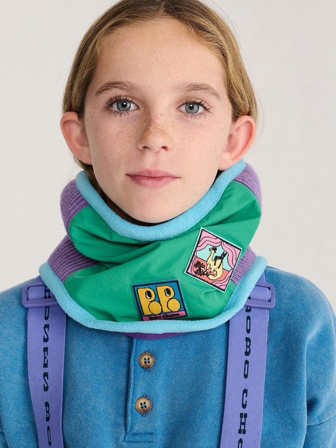 Bobo Choses Color Block Neck Warmer - Green and Purple