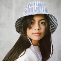 Caribou Linen Bucket Hat — Striped Indigo - Parkette.