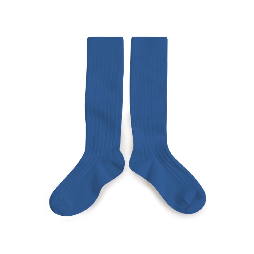 La Haute Women's Ribbed Knee-High Socks - Sapphire Blue