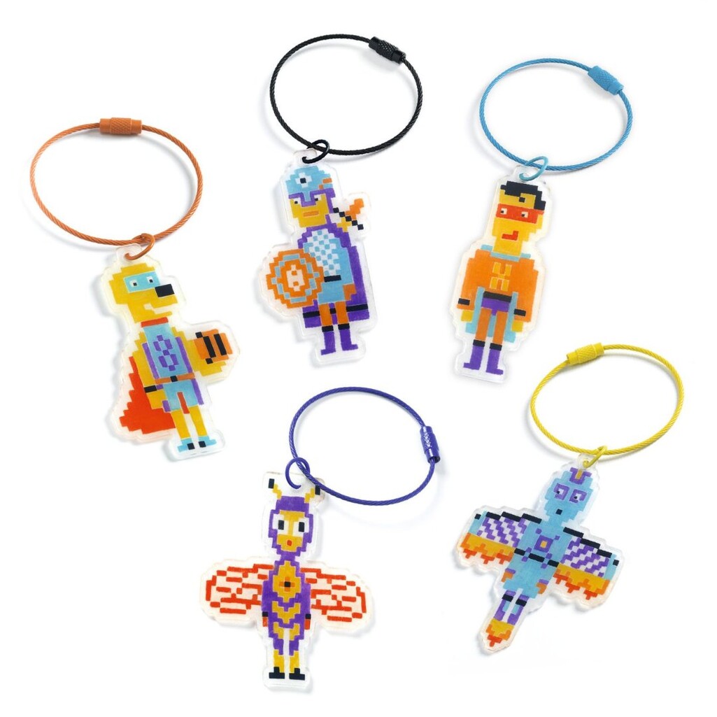 Do It Yourself - Pixel Art Heroes Shrink Plastic Keychains - Parkette.