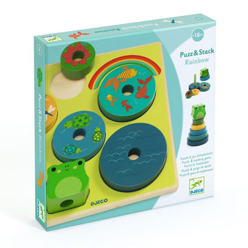 Puzz & Stack Rainbow Wooden Puzzle & Stacking Game - Parkette.