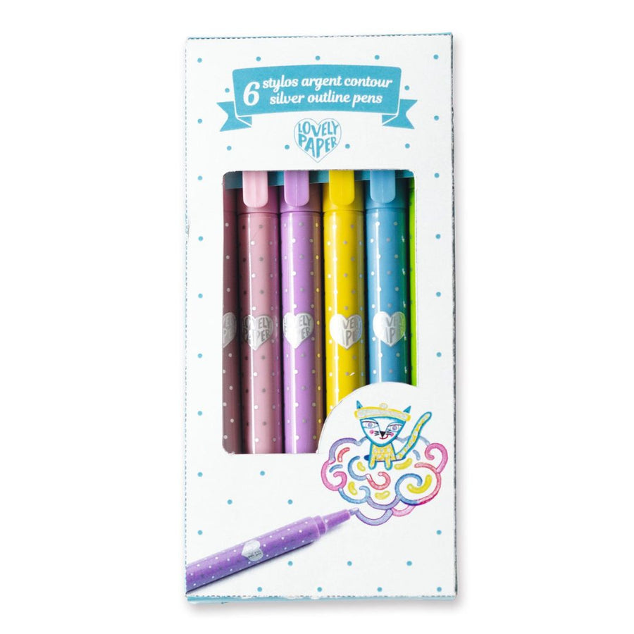 6 Silver Outline Pens - Parkette.