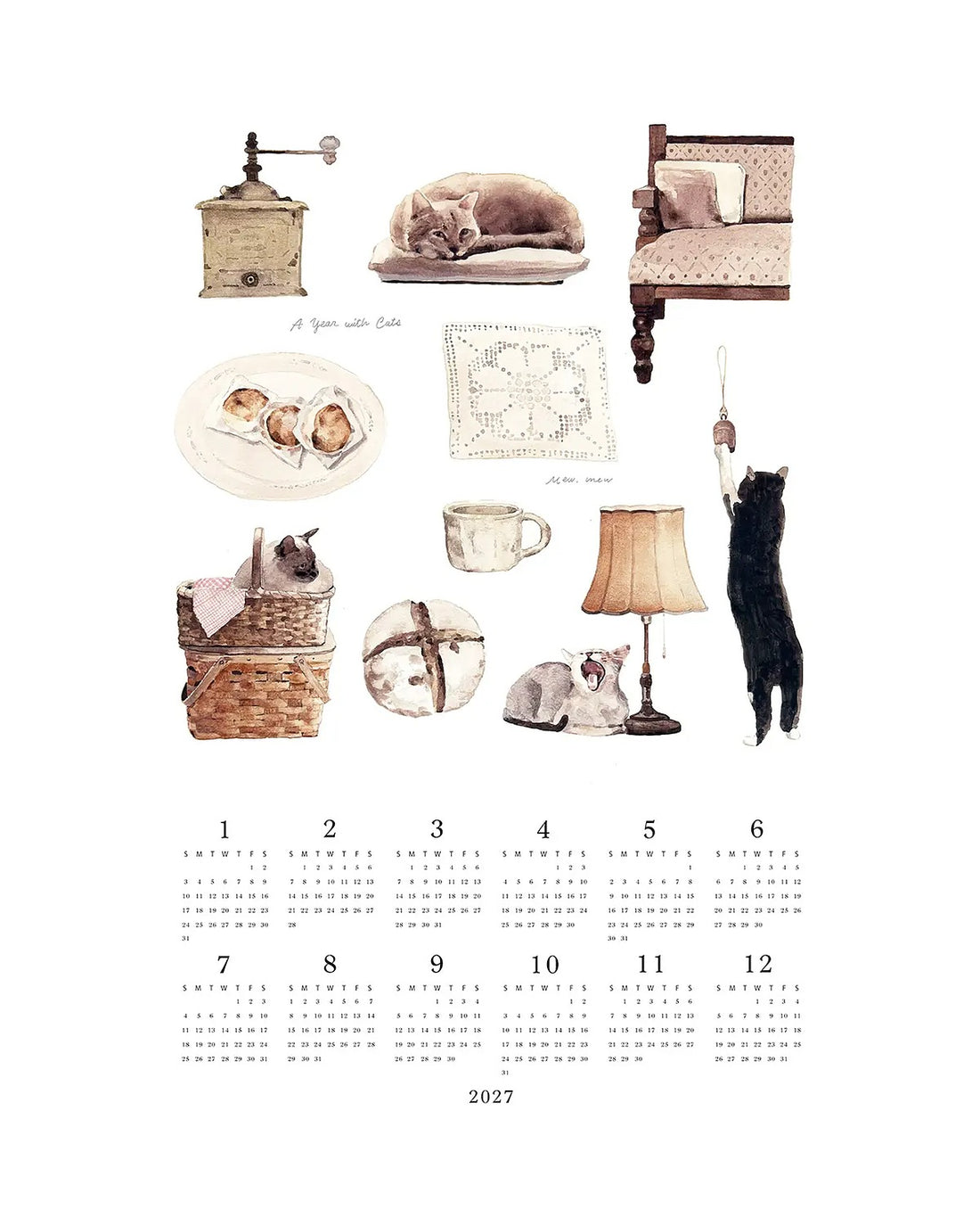 With Cats 2027 Linen Calendar - Parkette.