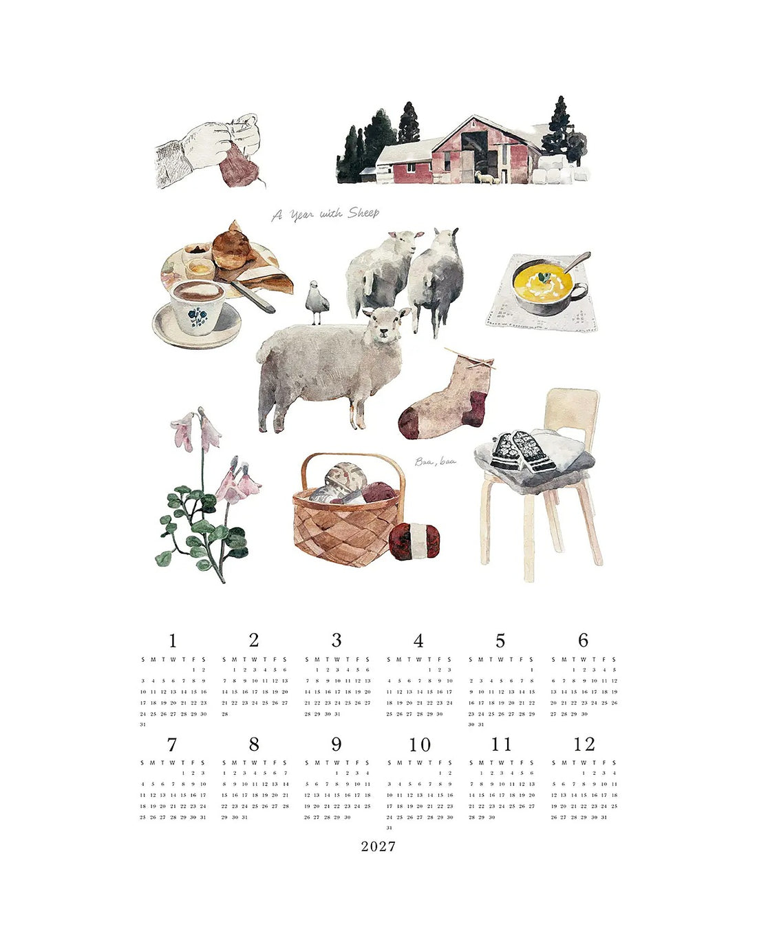 With Sheep 2027 Linen Calendar