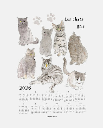 2026 Linen Calendar: Gray Cats