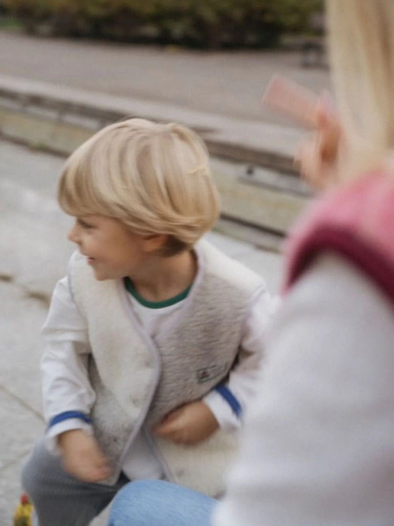 Kids Merino Wool Vest - Cream and Gray - Parkette.