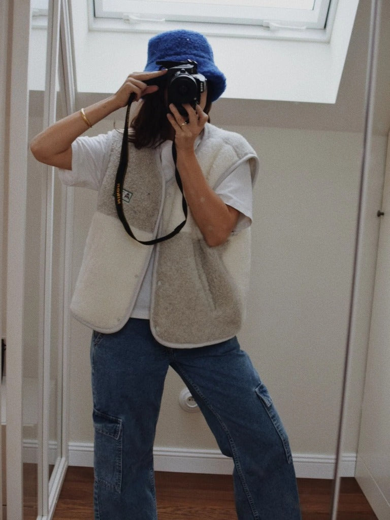 Women's Merino Wool Vest - Cream and Gray - Parkette.