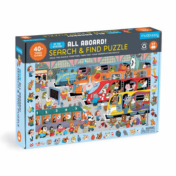 All Aboard! Train Station Search and Find 64 Piece Puzzle - Parkette.