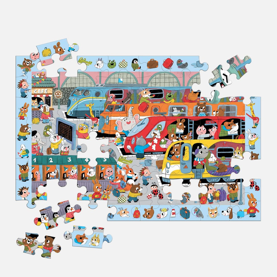 All Aboard! Train Station Search and Find 64 Piece Puzzle - Parkette.