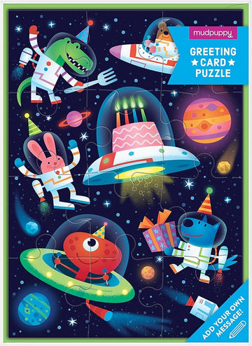 Cosmic Party Puzzle Greeting Card - Parkette.