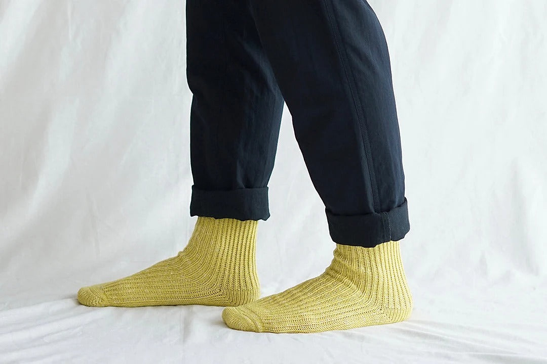 Hemp Cotton Ribbed Socks - Vintage Yellow